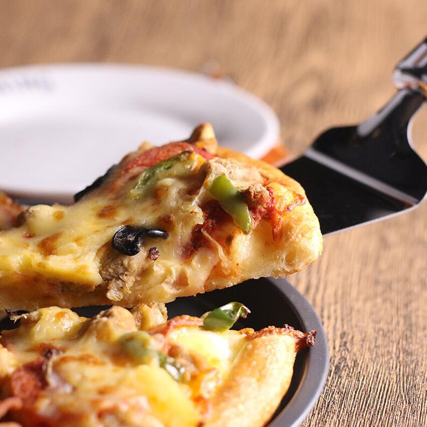 Trägrepp rostfritt stål tårta pizza spade tandad kantskärare paj pizza server tårtskärare server cutter spatel