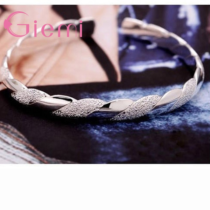 925 Sterling Silber zwirnen Peeling & Glatte Offene Armreif Manschette Armbinde Weibliche Silber Schmuck Armreif Frauen Mädchen Beste