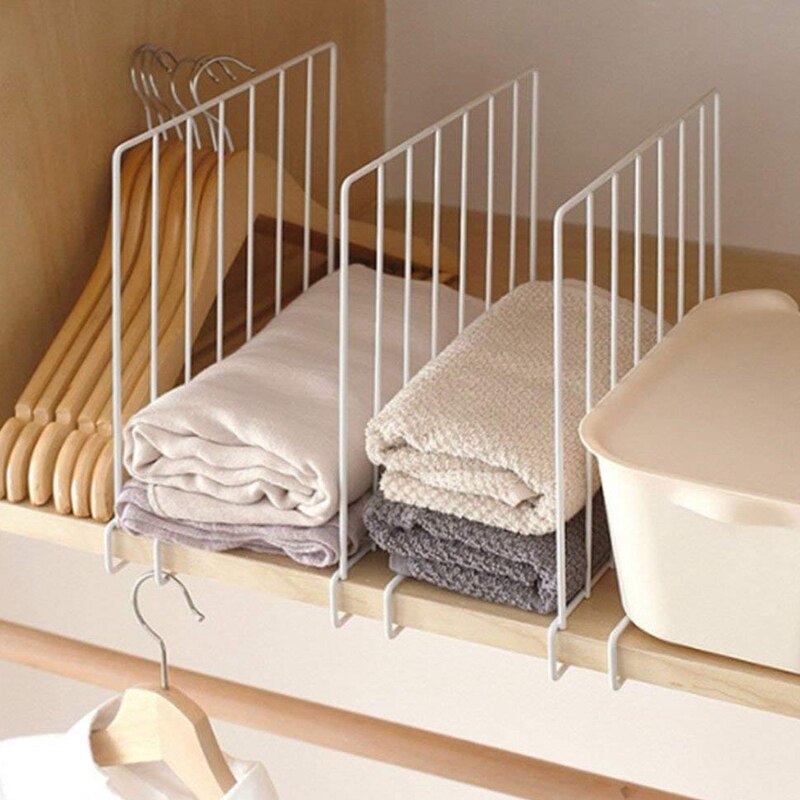 Vertical Closet Wood Shelf Divider - and Improved Organizer with Easy Clamping - Powder Coated Steel Wire Wardrobe Separator
