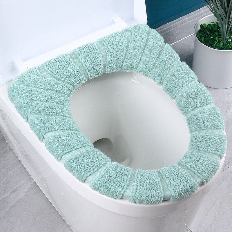 Winter warm toilet cover cover soft plush O-shaped toilet seat cushion embedded comfortable toilet seat cushion: Green