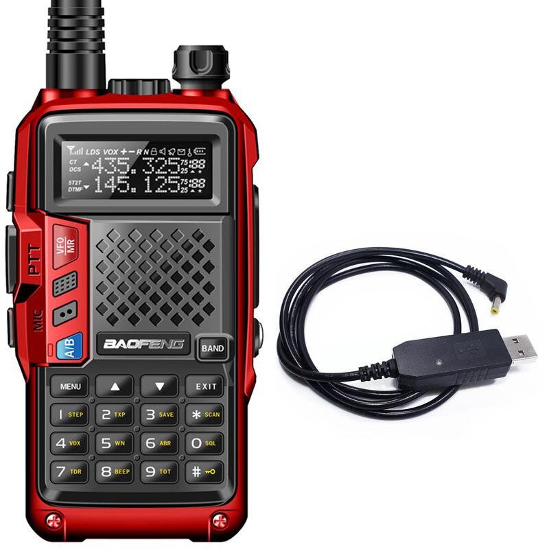 BAOFENG BF-UVB3 PLUS 8W 8watt High Power UHF/VHF Dual Band 10KM Long Range draagbare ham walkie Talkie Meerdere Opladen Modus: red cable