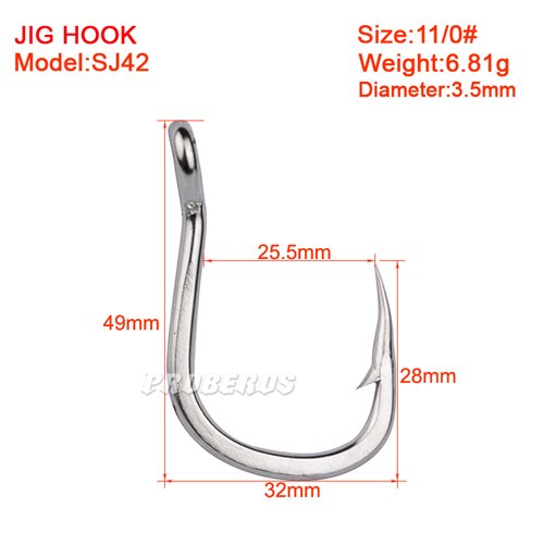 20pc Saltwater Fishing Hook SJ42 JIGGING HOOK 3/0#-11/0# Model Stainless Steel Fishhook Made in Taiwan: 11 0