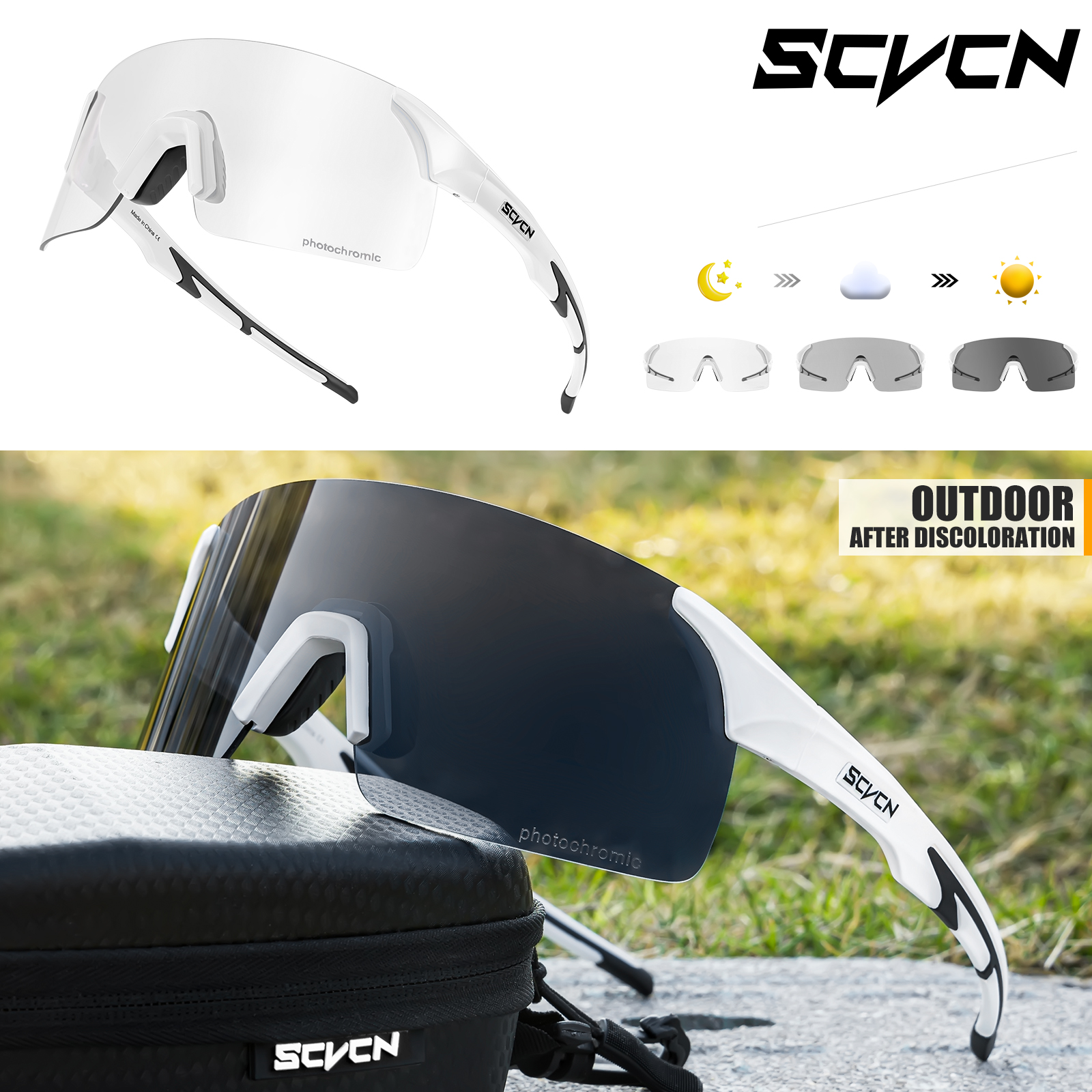 SCVCN-gafas de sol fotocromáticas para hombre y mujer, lentes para escalada, deportes al aire libre, ciclismo, conducción, bicicleta: Negro