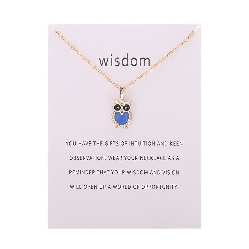 Color Glaze Wisdom Owl Pendant Necklace Jewelry For Women Girl: GOLD BLUE