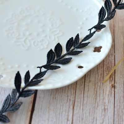 Encaje de hoja bordado Soluble en agua, corte de velo de boda, DIY, RS2647, 5 yardas/lote: black