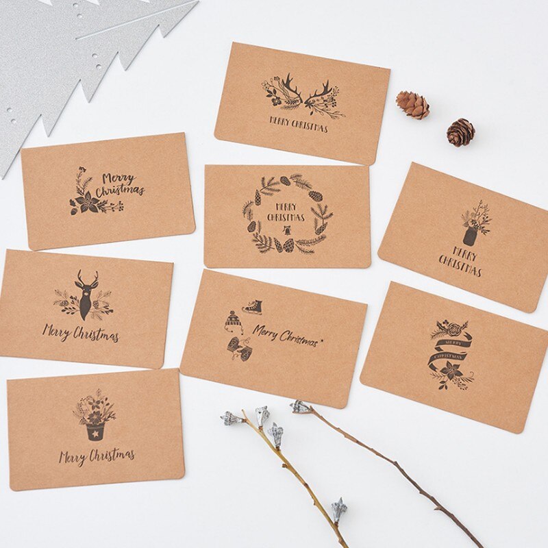 20Packs kraft paper Christmas greeting cards Art envelope Christmas hat elk wreath diy 12.8*8.4CM