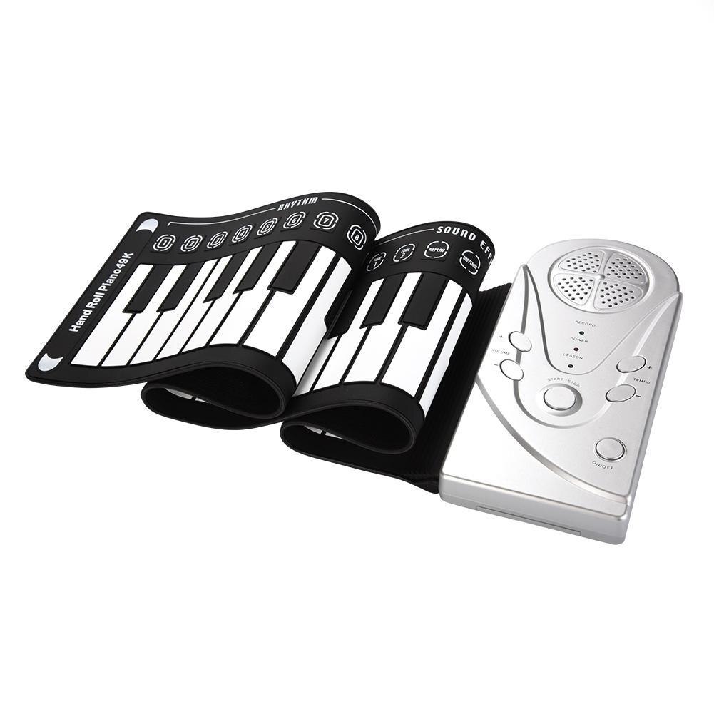 Usb mão enrolar piano portátil dobrável eletrônico órgão teclado instrumentos 49 chave para os amantes da música jogar acessórios novo: silver
