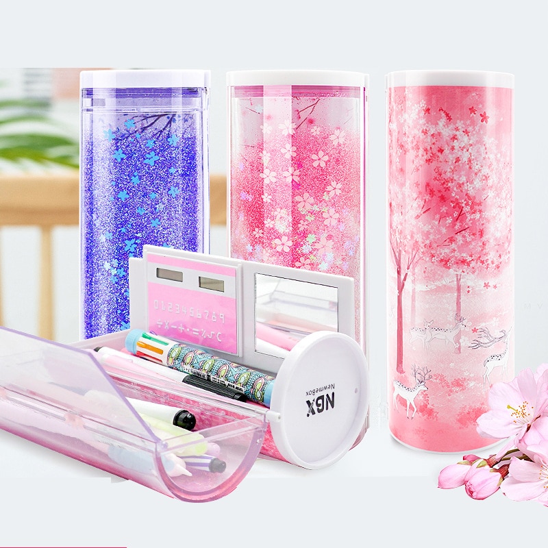Kawaii Pencil Case Whiteboard With Solar Calculator Pen Box For boy girls student Multifunctional Pencilcase