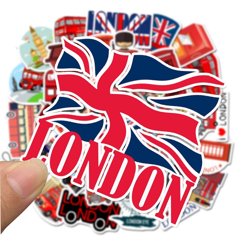 50Pcs London Red Bus Telephone Booth Waterproof Stickers For Laptop Motorcycle Skateboard Luggage Decal Toy Sticker