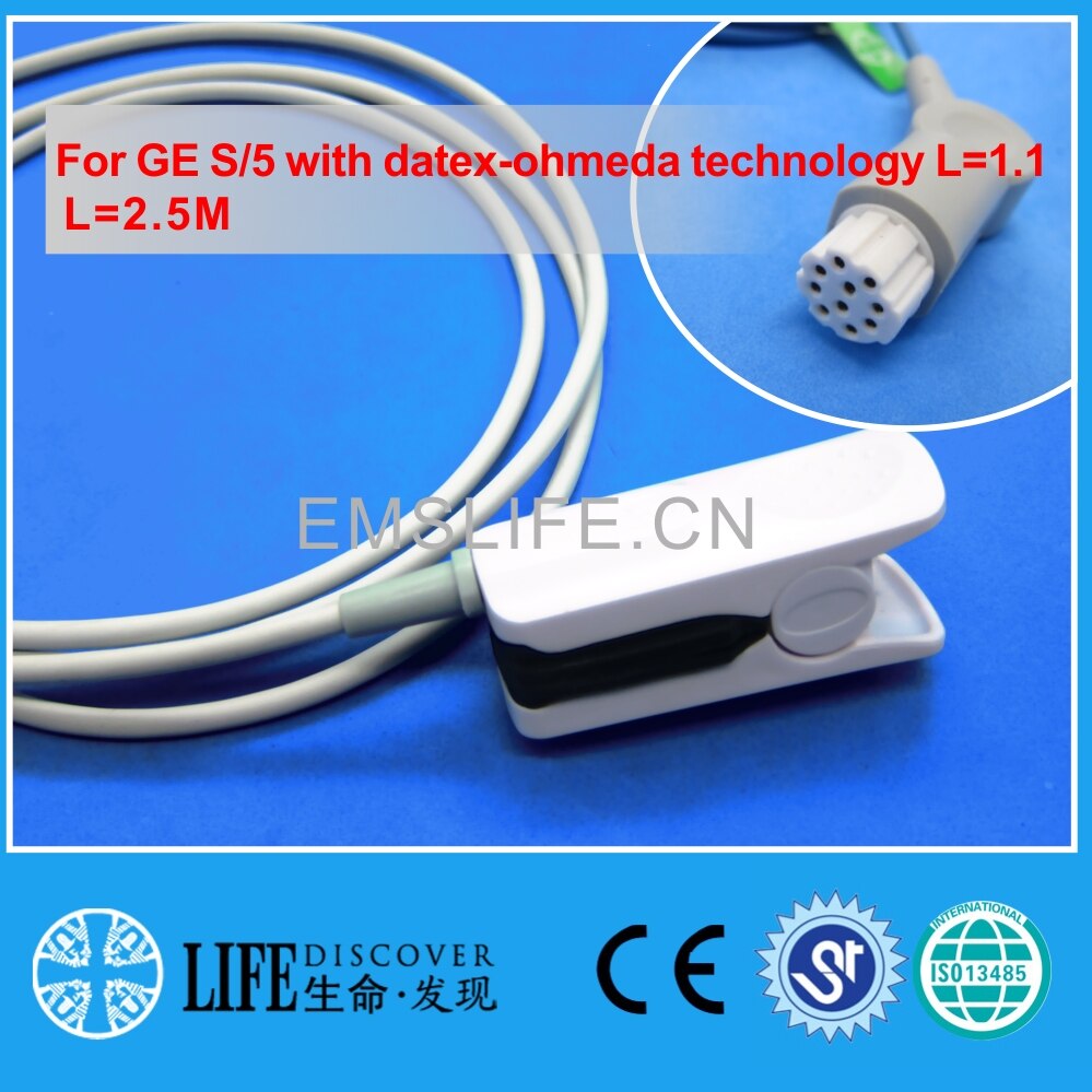 Lange Kabel Awt Volwassen Vinger Clip Spo2 Sensor Voor Ge S/5 Met Datex-Ohmeda Technologie: Adult MR Finger Cli