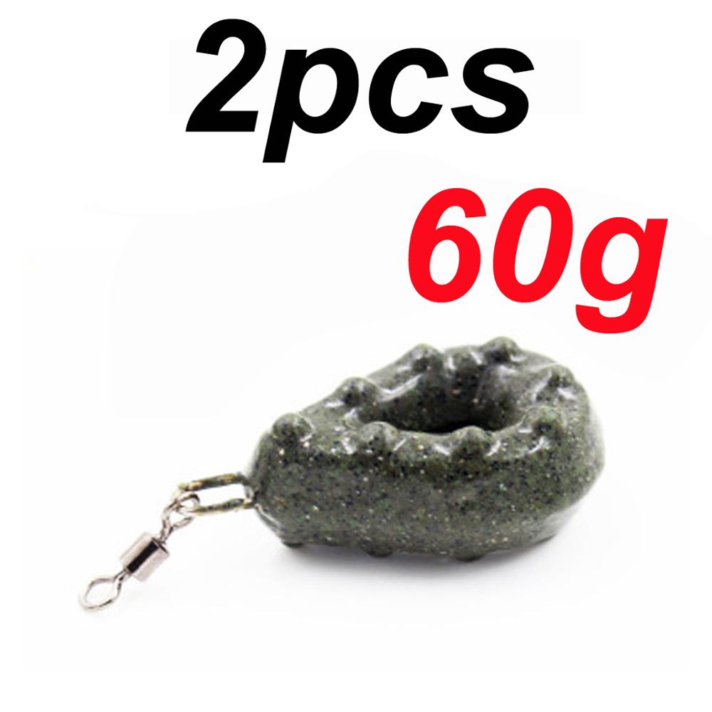JIGEECARP 2PCS Carp Fishing Tapered Flat Pear Shaped Lead Sinkers Pebble Weight Mimic Coated Fishing Lead Weights: 2pcs 60g