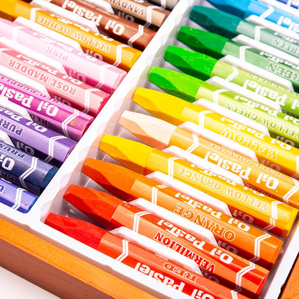 12/24 Colors Crayon Children Drawing Wooden Crayon set Non-toxic Oil Pastels Oil Crayon Kid's Graffiti Painting Art Supplies