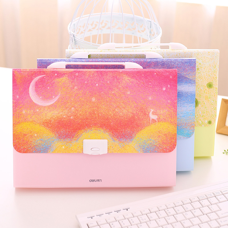 Kawaii Regenbogen Elch A4 Erweiterung Brieftasche Datei Ordner Organizer Mädchen Schüler Dokument Tasche Kasten Nette Büro Schreibwaren