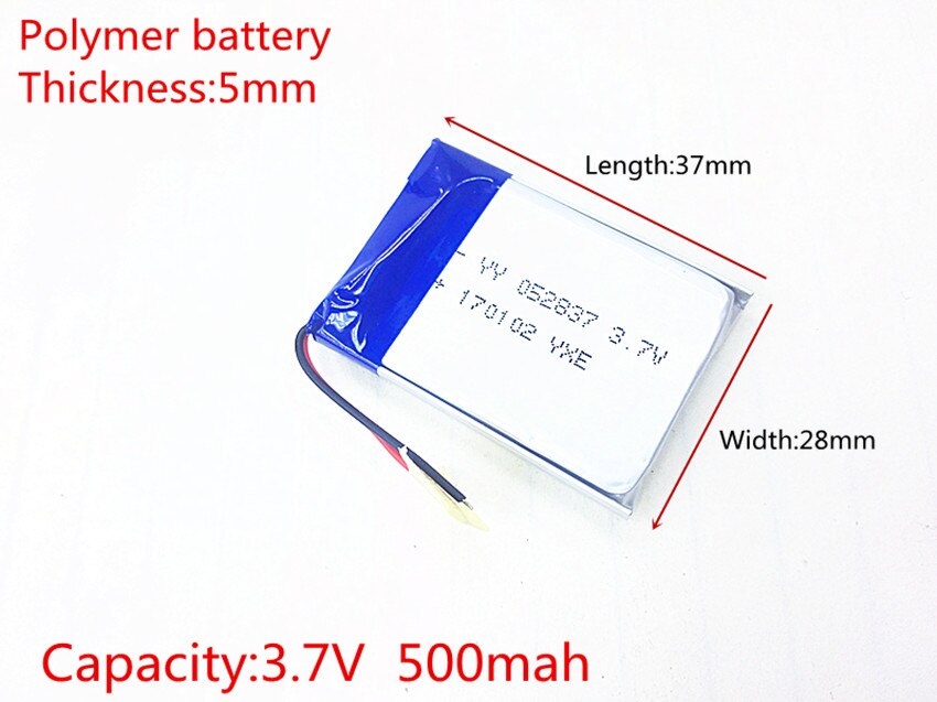 Polymer batterij 500 mah 3.7 V 502837 smart home MP3 luidsprekers Li-Ion batterij voor dvr, GPS, mp3, mp4, mobiele telefoon, luidspreker