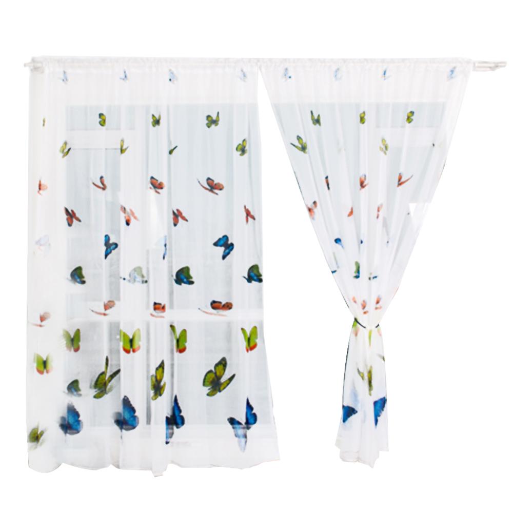 Sypialnia dostarcza tiul na firanki kurtyna jasny wzór motyl gaza zwykły balkon robić sypialni hotel okno zasłona wystrój, 100x200cm: biały 2