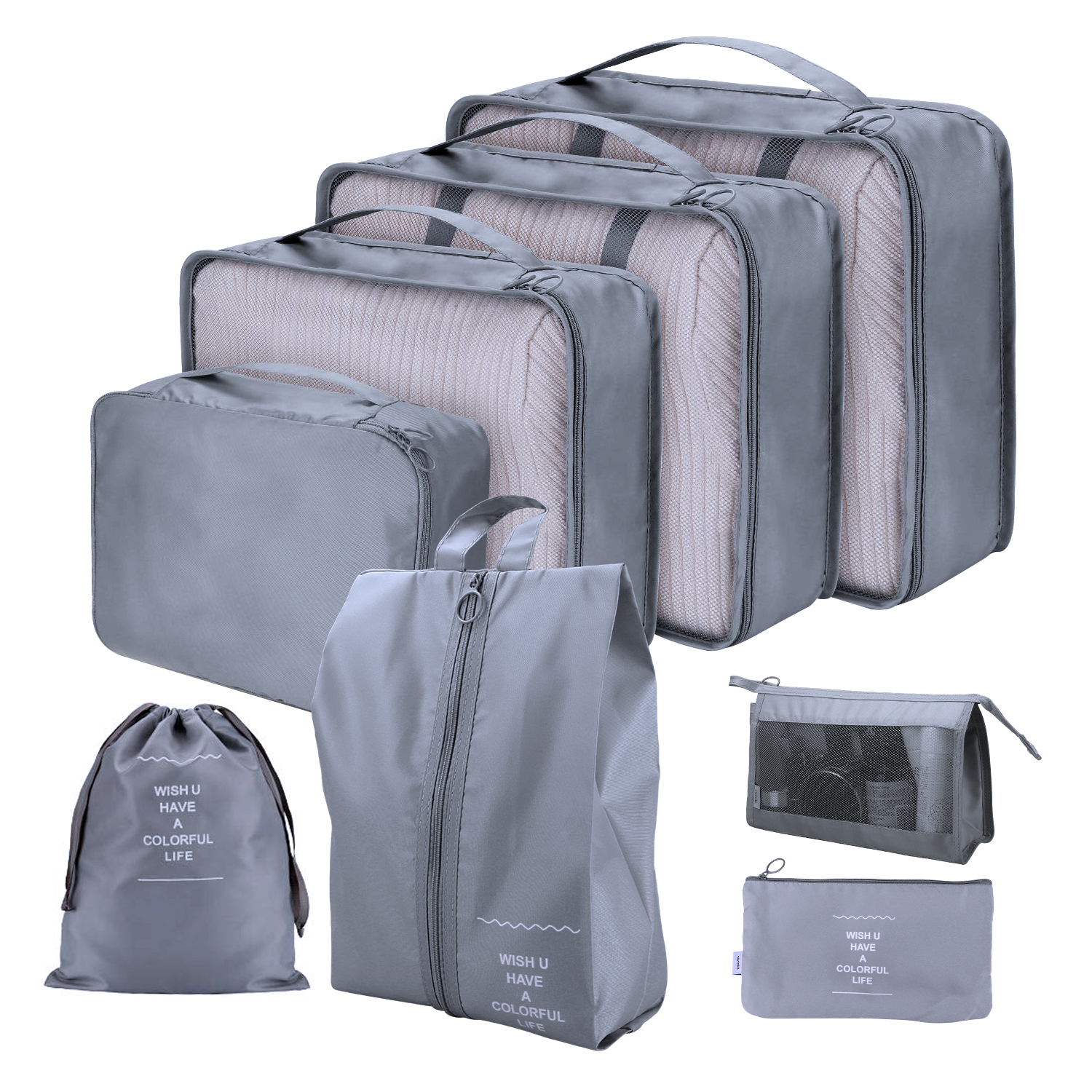 8/7/6 Stuks Set Reisorganisator Opbergzakken Koffer Verpakking Cubes Set Koffers Draagbare Opvouwbare Bagage Kleding Schoen netjes Pouch: Black