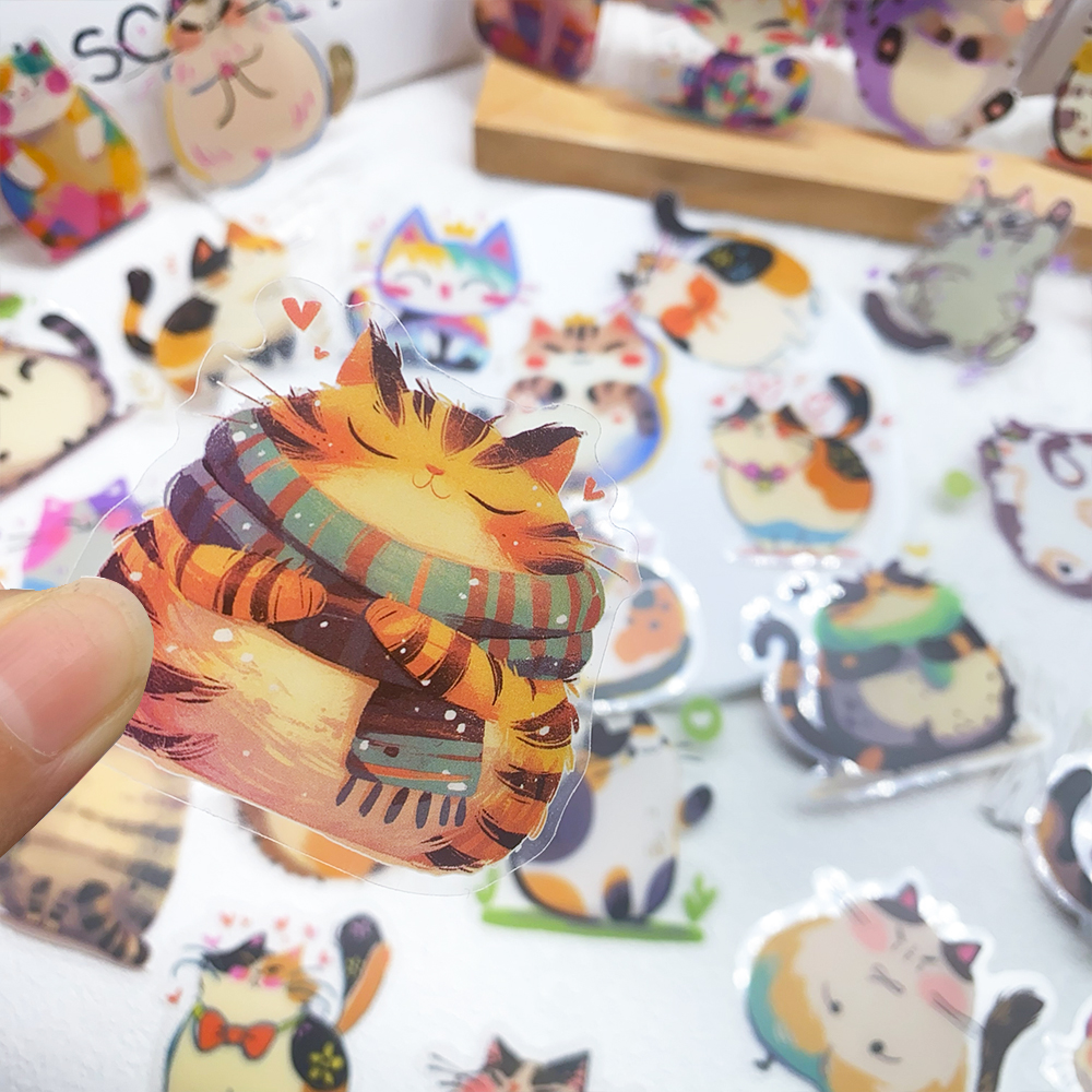 50 stuks cartoon schattige katten PET-stickers stickers voor telefoon laptop notebook skateboard gitaar DIY esthetische transparante stickers