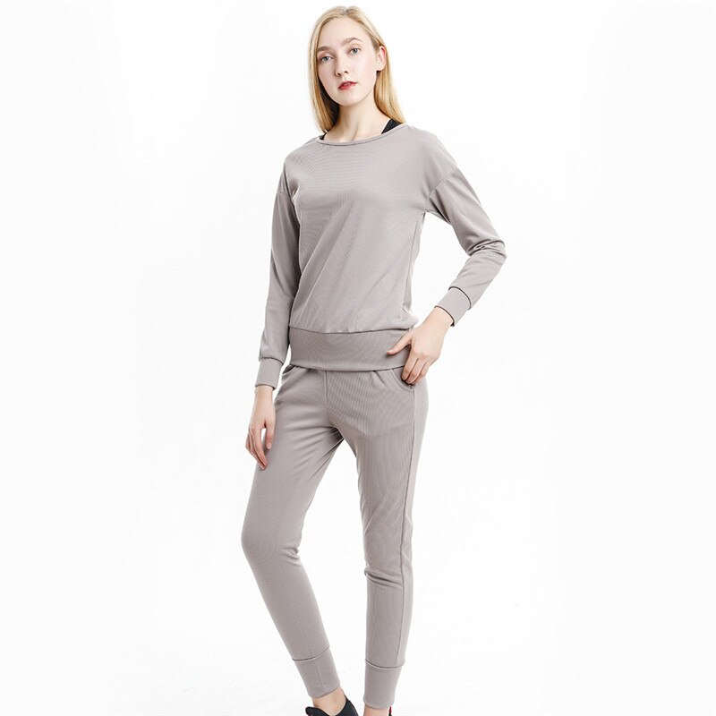Conjunto de ropa deportiva informal para mujer, conjunto de dos piezas formado por Top y pantalón, y manga larga con cuello redondo, Otoño,