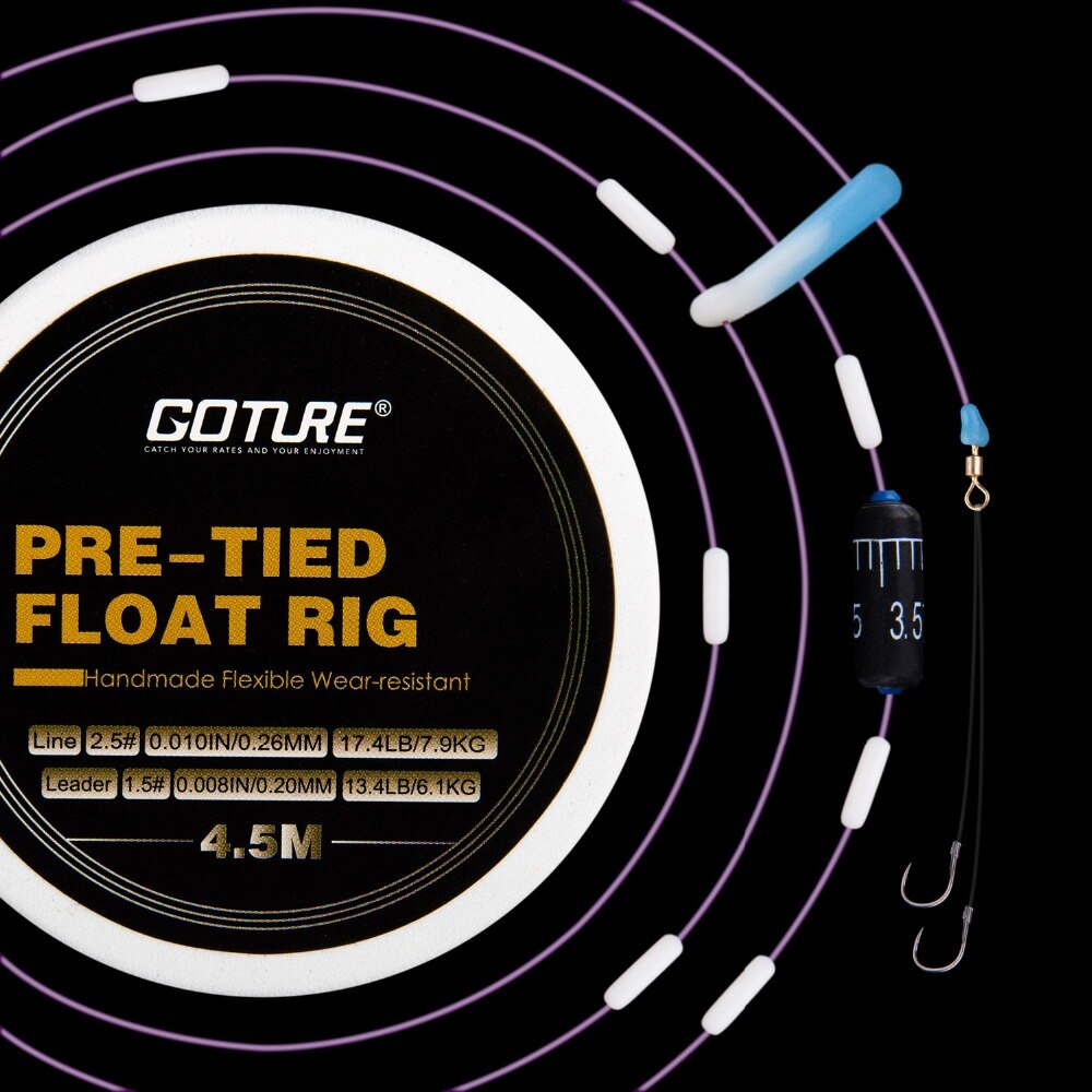 Goture Fishing Float +Pre-tied Fishing Rig with Main Line/Leader/Hooks+Chemical Night Light Stick Accessories For Carp Fishing