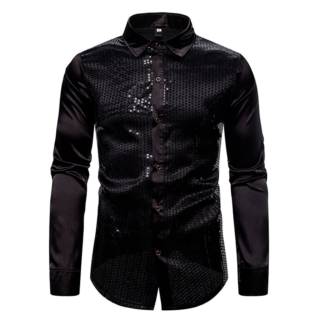 Los hombres Club mostrar Hosting cuello solapa camisa de manga larga camisa social masculina chemise homme camisas hombre camisa hombre: Black / XL