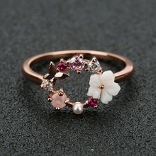 Mode Rose Goud Zirkoon Parel Sieraden Prachtige Vlinder Ring Bruiloft Engagement Ring