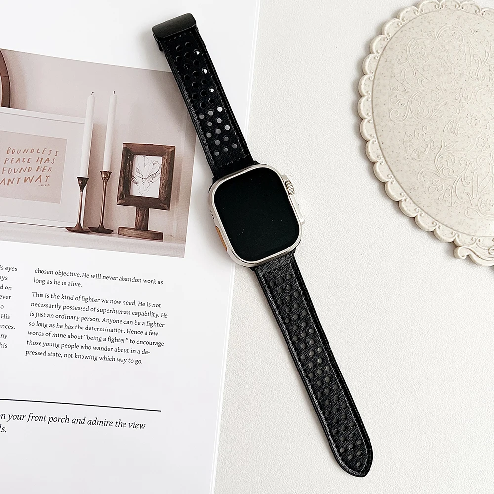 Magnetische band voor Apple Watch 10 Ultra 9 8 7 6 5 4 3 SE Ademende siliconen lederen band iWatch 49 mm 46 mm 42 45 41 mm 44 mm 40 mm: Black Yellow / 14mm