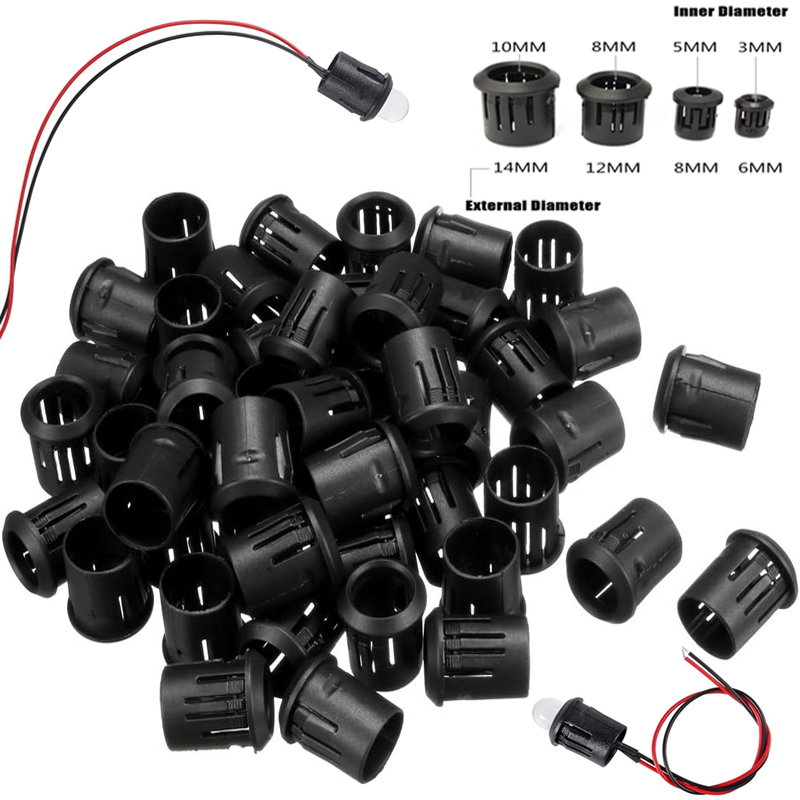 Bases de lampe en plastique noir, 3mm/5mm/8mm/10mm, support de Diode LED, Clip noir, montage de prise de lunette, Diode électroluminescente à monter soi-même, 25/50 pièces