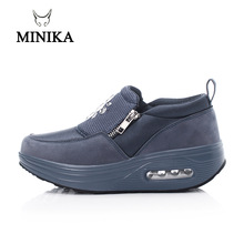 Wedge Sneaker Slimming Toning Shoes Slip On Thick Bottom Increase Blue Women Fitness Shoes Shock Swing Shoes Walking