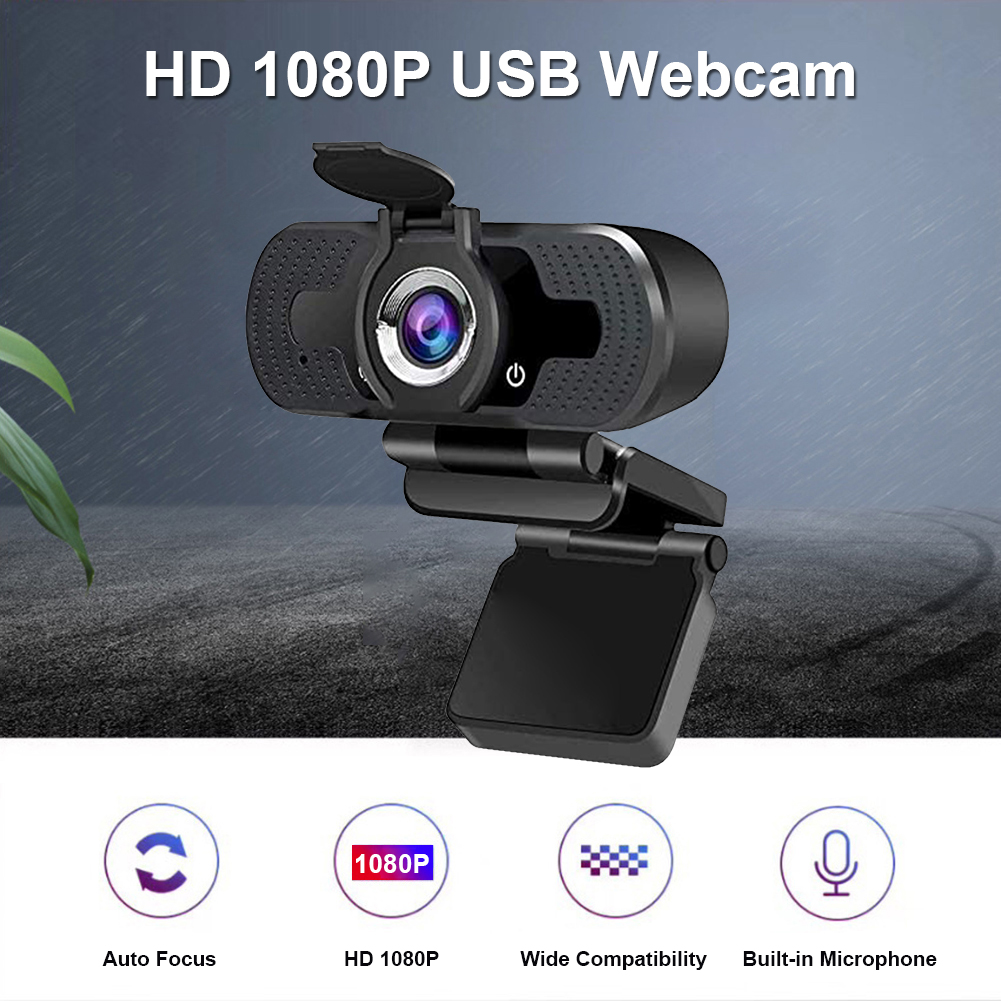 Web Camera with Built-in Mic USB Auto Focus PC Webcam Privacy 1080P FHD Cover for Office Caring Computer Supplies