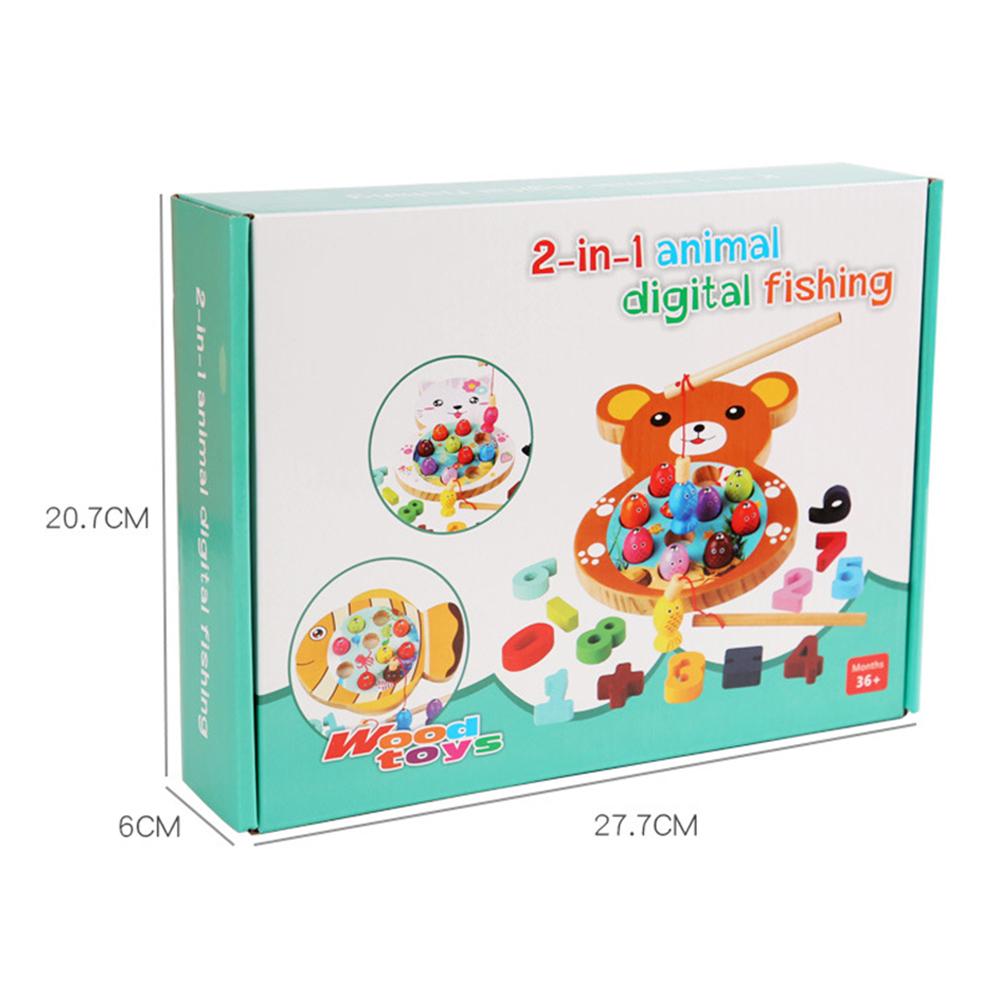 Kids Wooden Three-Dimensional Animal Digital Cognitive Fishing Board