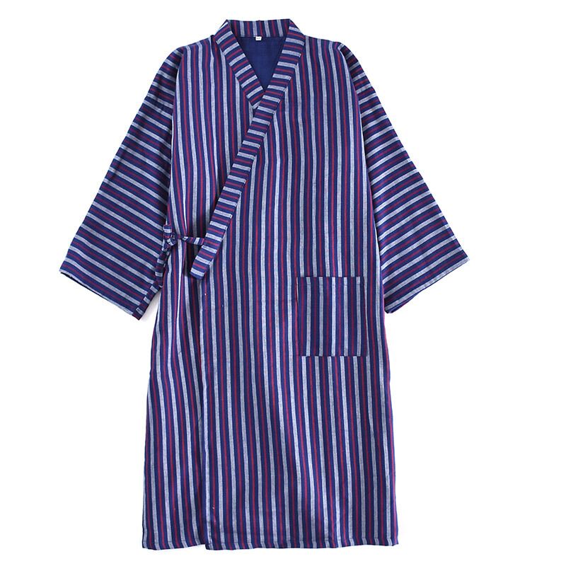 Blødt gaze bomuld herreklæde klassisk japansk stil kimono morgenkåber hjem morgenkåbe nattøj mandlige stribede badekåber