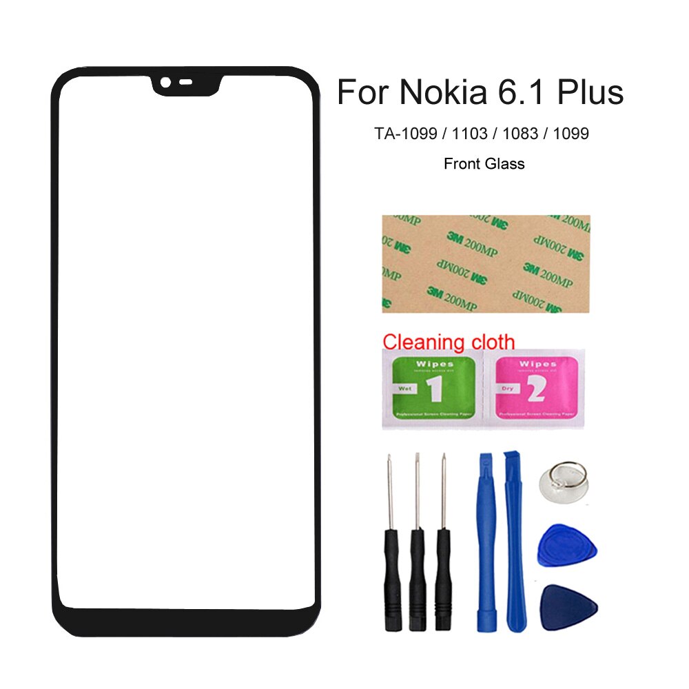 Panneau tactile extérieur en verre pour Nokia 6.1 Plus/5.3/5.1/5.1plus/2.1/3.1 Plus, panneau avant de réparation de téléphone (sans écran tactile): 6.1 plus Black