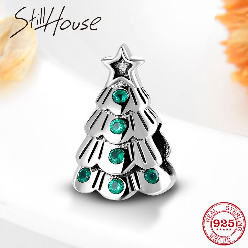 925 sølv juletræ med grønne perler charms passer til europæiske armbånd armringe jule sølv 925 fine smykker fremstilling