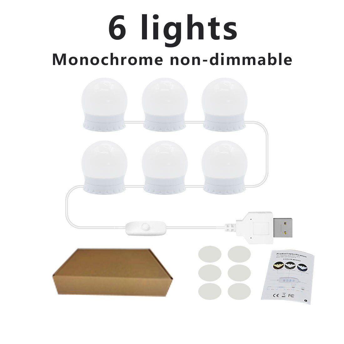 Led Make-Up Spiegel Licht Usb 14 Lampen Kaptafel Ijdelheid Lamp Led Cosmetische Verlichting Traploos Dimbare Badkamer Spiegel Lamp: 6 Pcs White