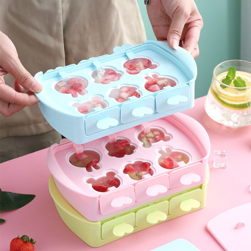 6 Grid Cartoon Ice Molds Plastic Molds Ice Tray Home Bar Party Ice Hockey Holes Making Box Molds with Cover DIY Moulds