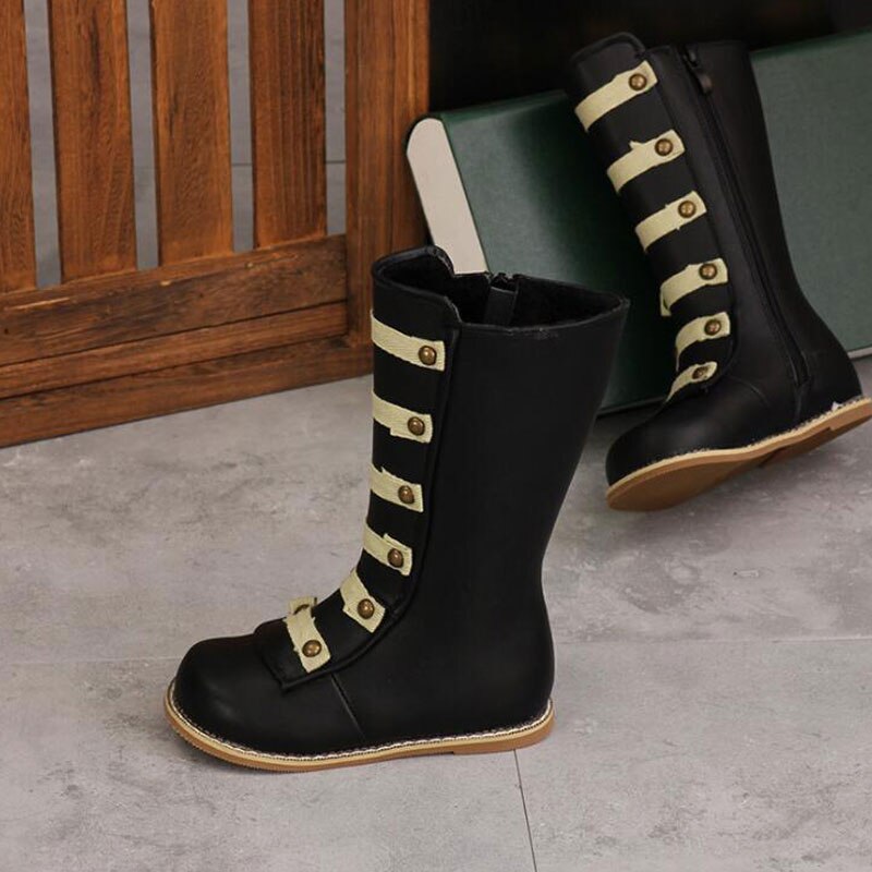 Botas de cuero hasta la rodilla para niños, zapatos de cuero de , remaches, estilo metálico, geniales, de felpa cálida, fondo suave