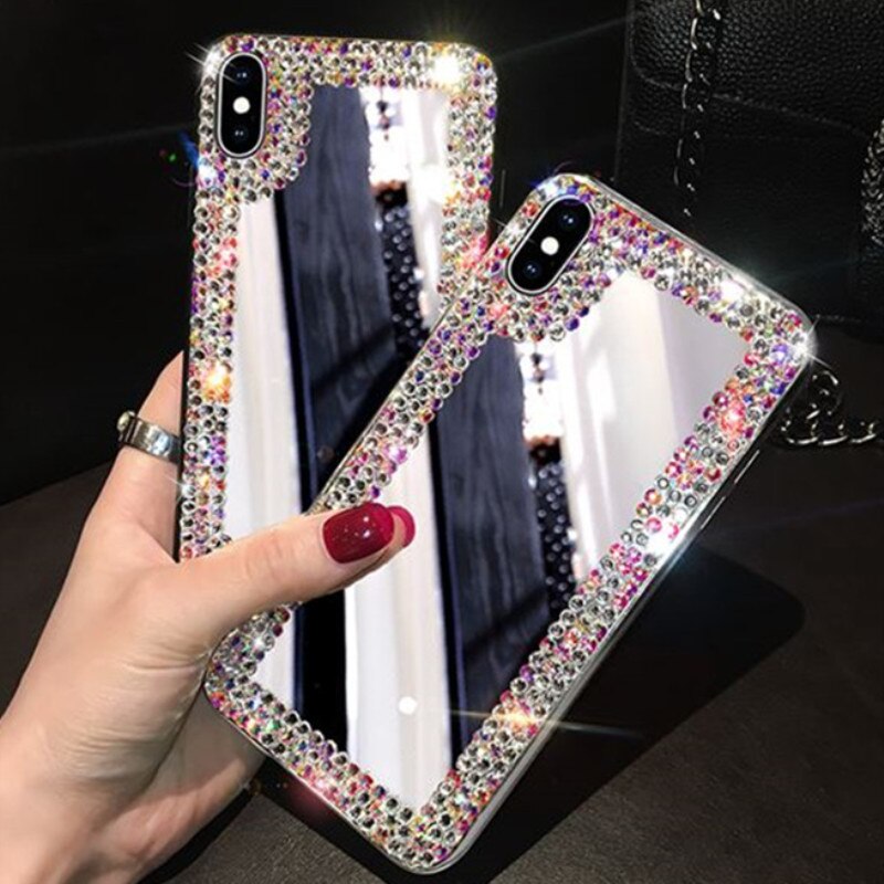 Strass Spiegel Case Voor Iphone 12 Mini 11 Pro Max Gehard Glas Gevallen Diamant Funda Voor Iphone 12pro Max Mode caja Coque