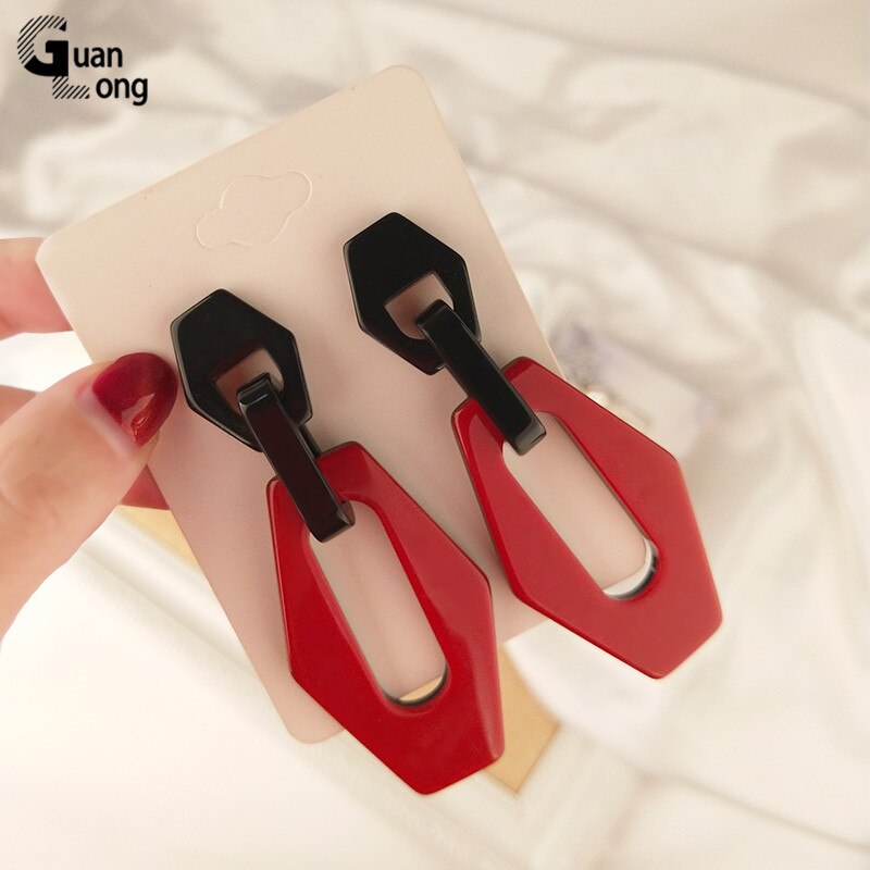 Guanlong Vintage Resin Earrings for Women Big Long Geometric Red Acrylic Earring for Girls Wedding Jewelry