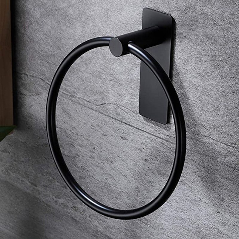Håndklering / håndkleholder - selvklebende rundt håndklestativ svart håndklestang til baderom, rustfritt stål