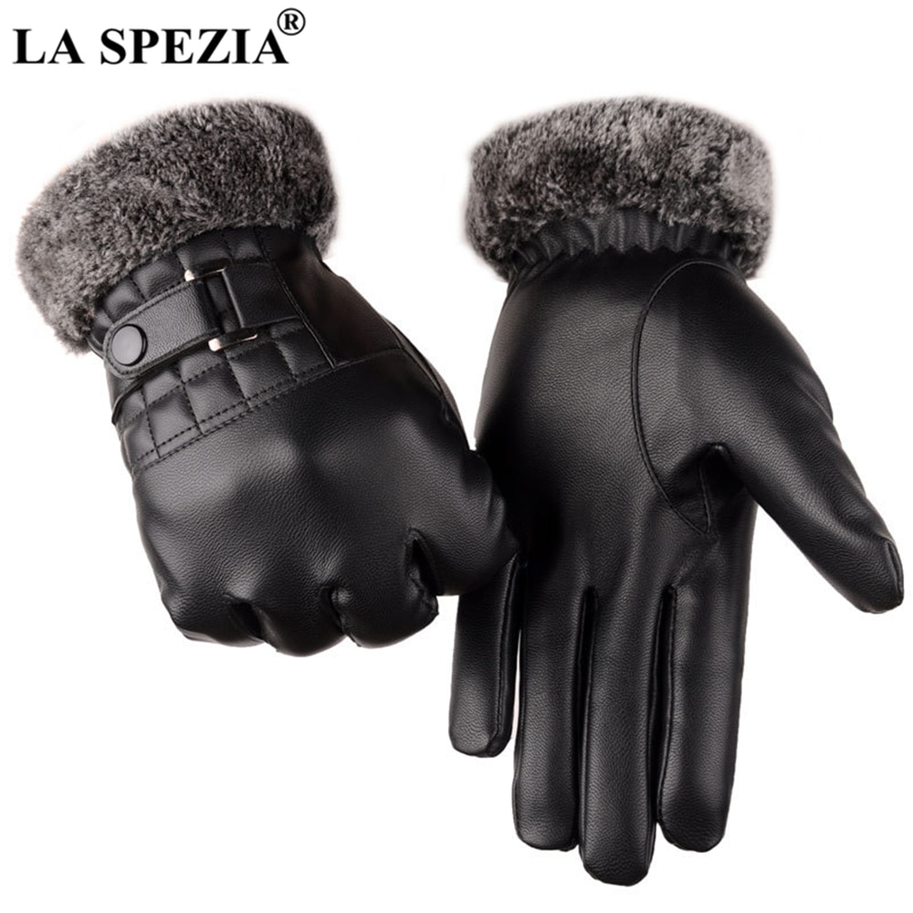 La Spezia Winter Handschoenen Zwart Heren Lederen Handschoenen Touch Screen Pu Leer Bont Warme Dikke Rijden Mannen Handschoenen Herfst winter
