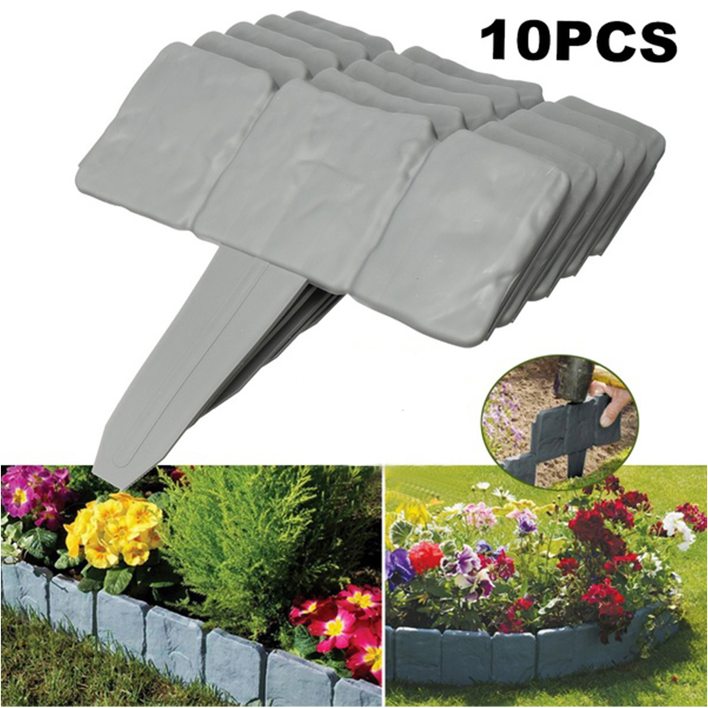 10Pcs/Set Stone Effect Garden Edging Plastic Fence Lawn Yard Flower Plant Border Decorations