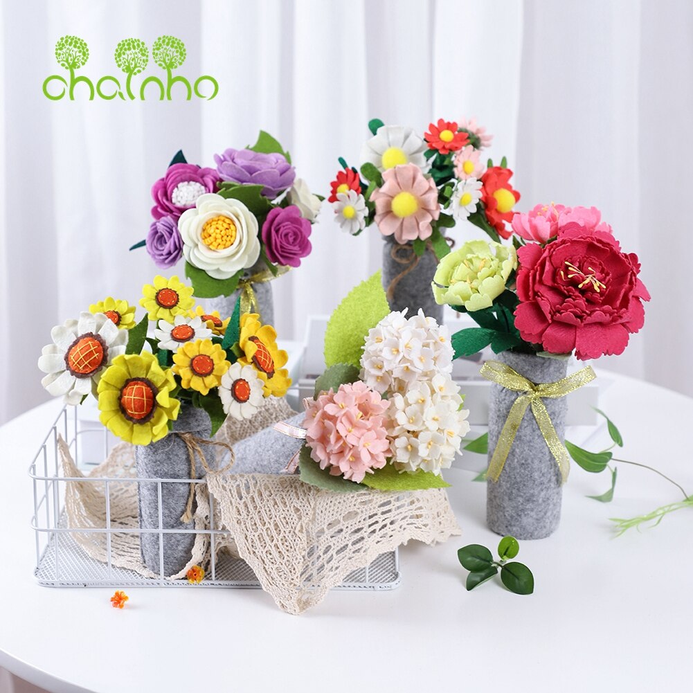 Chainho,DIY Handmade Non-woven Material Set Bag,Pre-Cut,None-Finished Item,Simulation Floral With Vase Series,6 Designs