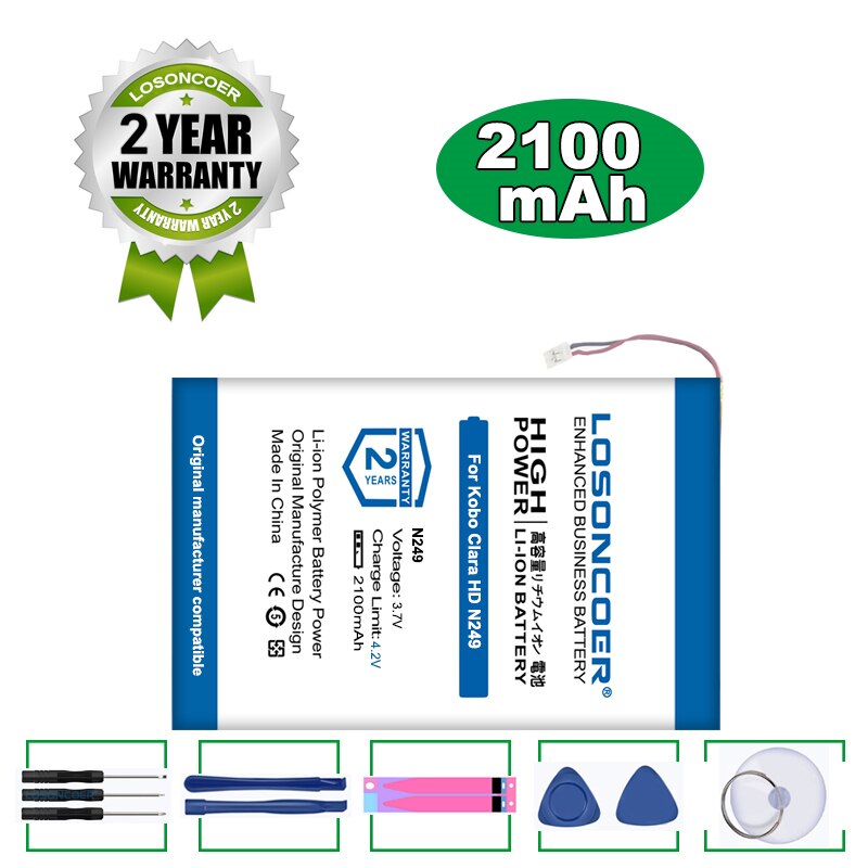 Losoncoer 2100Mah Voor Kobo Clara Hd N249 Batterij Ereader E Book Reader
