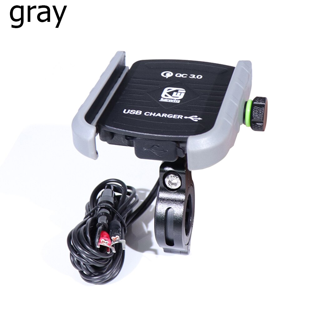 Motorcycle Phone Holders Aluminium QC3.0 USB Fast Charger 360° Rotate Motorbike Phone Holder Mount Stand with USB Charger: gray
