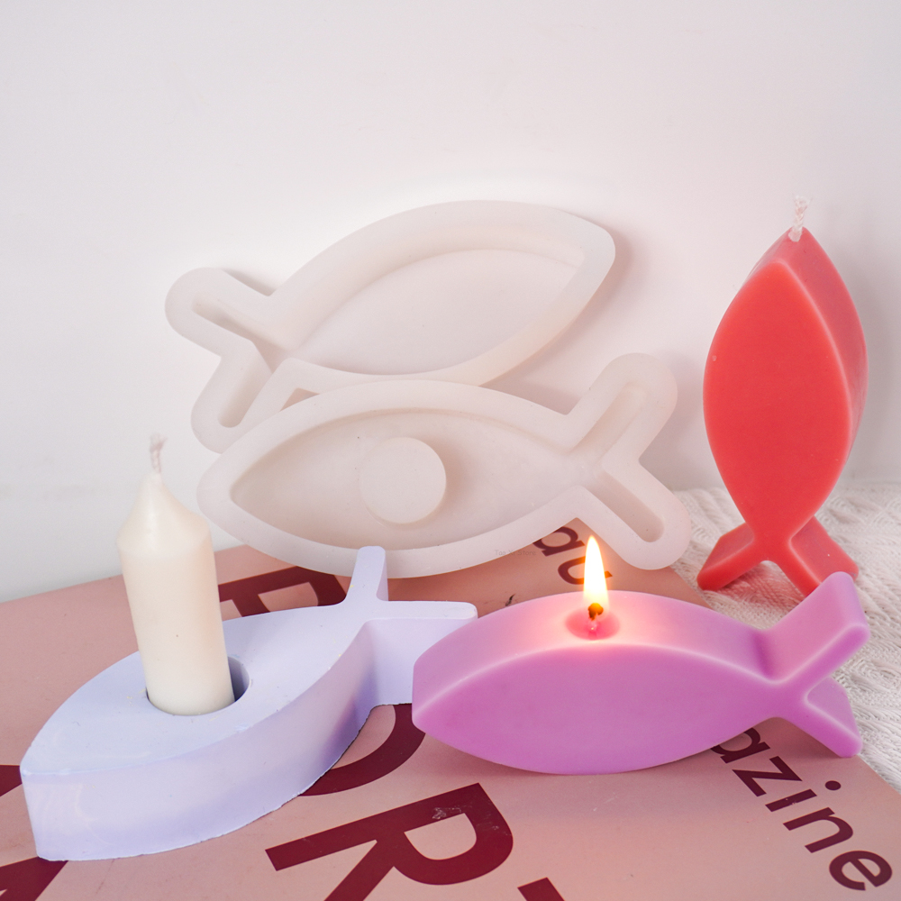Molde de silicona para velas creativas, candelabro con forma de pez, Kit de fabricación artesanal, portavelas de resina de hormigón y yeso, moldes de fundición