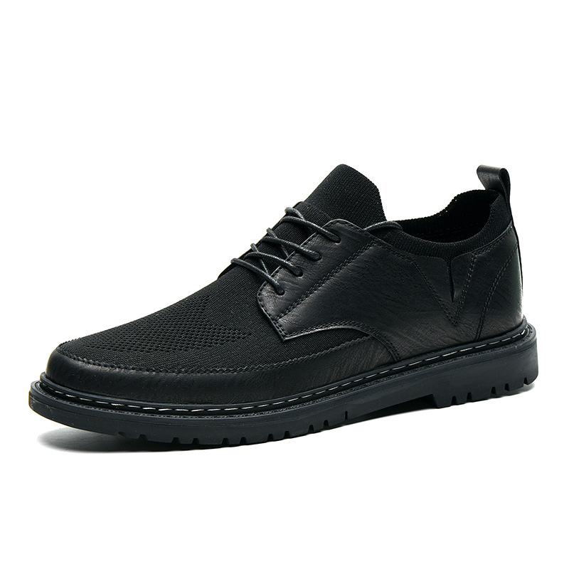 SUROM Breathable Dress Leather Shoes Men Leather Casual Shoes Men Summer Flats Male Adult Work Shoes: S2105 Black / 44