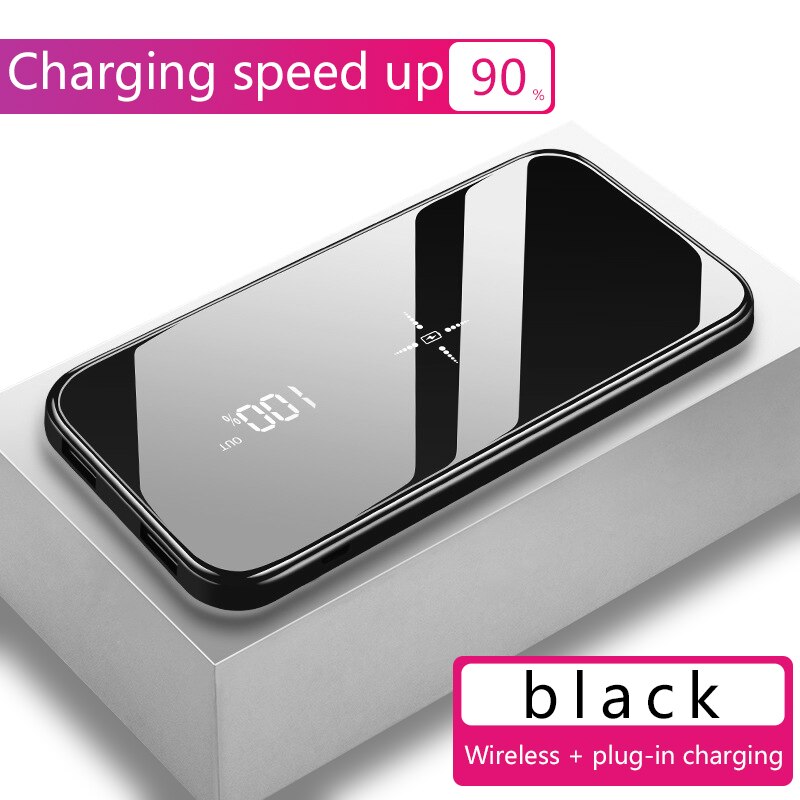 Qi Wireless Charger Power Bank 20000 mAh For iPhone Xiaomi Samsung Mirror Screen Powerbank External Battery Wireless Power Bank