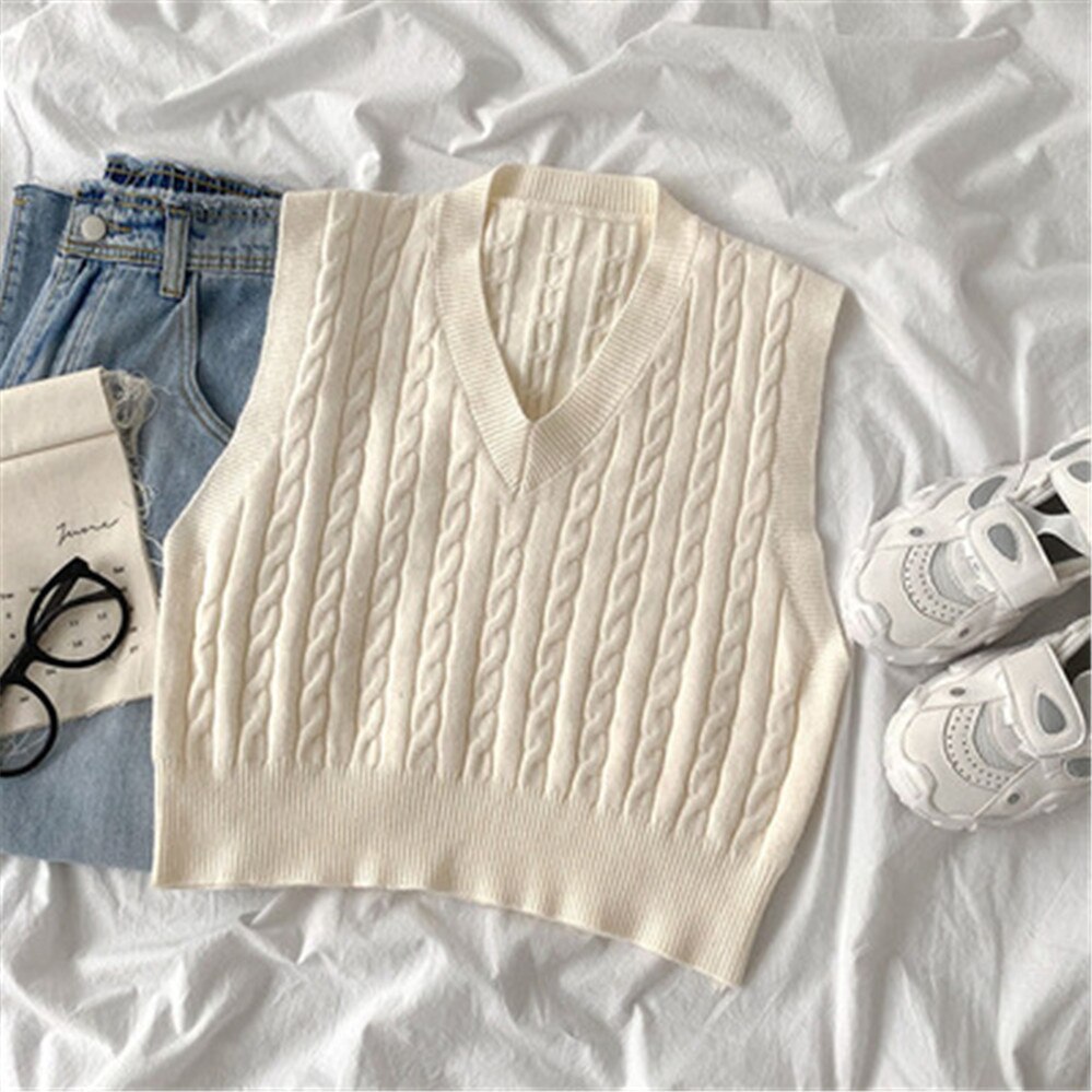 Knitted Vests Women V-neck Short Style Solid Basic Outwear Casual Colorful Waistcoats Womens Sleeveless Wool All-match