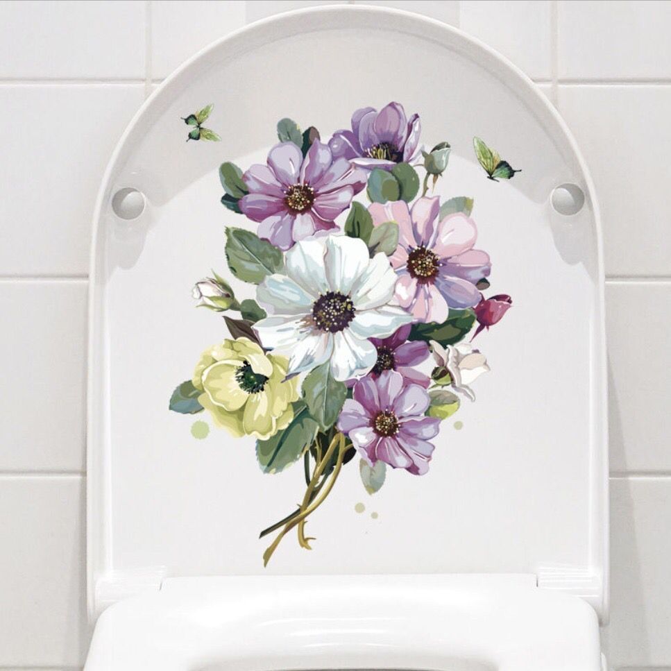 Smukke farverige blomster toilet sæde badeværelse dekoration pvc toilet gulv klistermærker wc indretning toilet bundet hanako kun klistermærker: Hm012