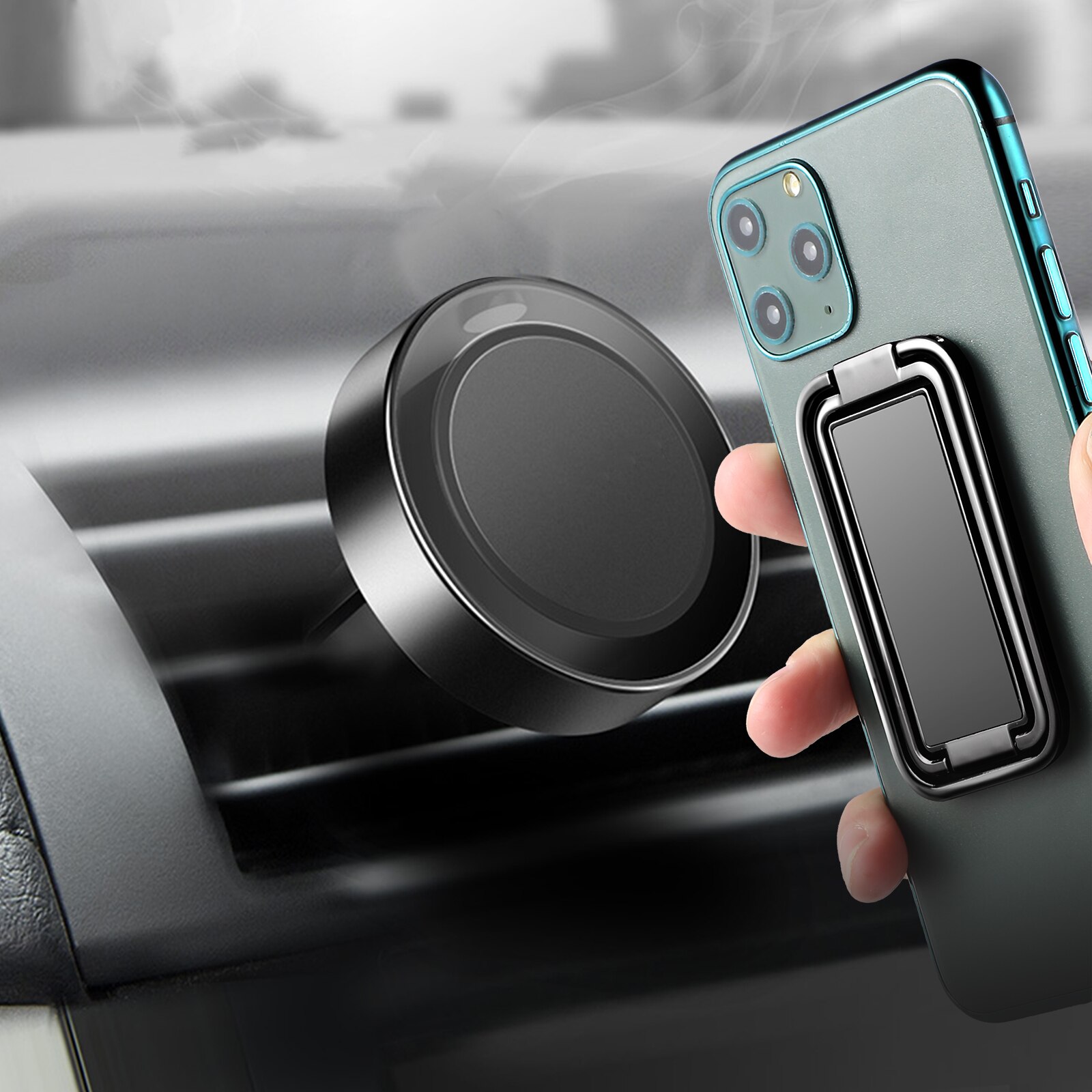 2022 metal zink legering mobiltelefon holder til tablet firkantet folde dobbelt finger ring beslag doven enkelhed praktisk stander